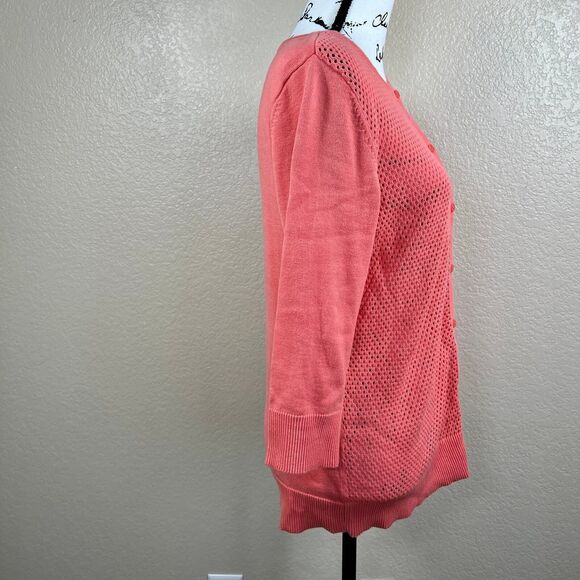 Croft & Barrow Coral Cardigan Sweater Fishnet Sweater size M coastal chic - Picture 6 of 15